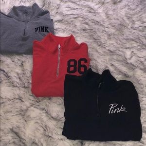 3 VS PINK Crew neck quarter zips